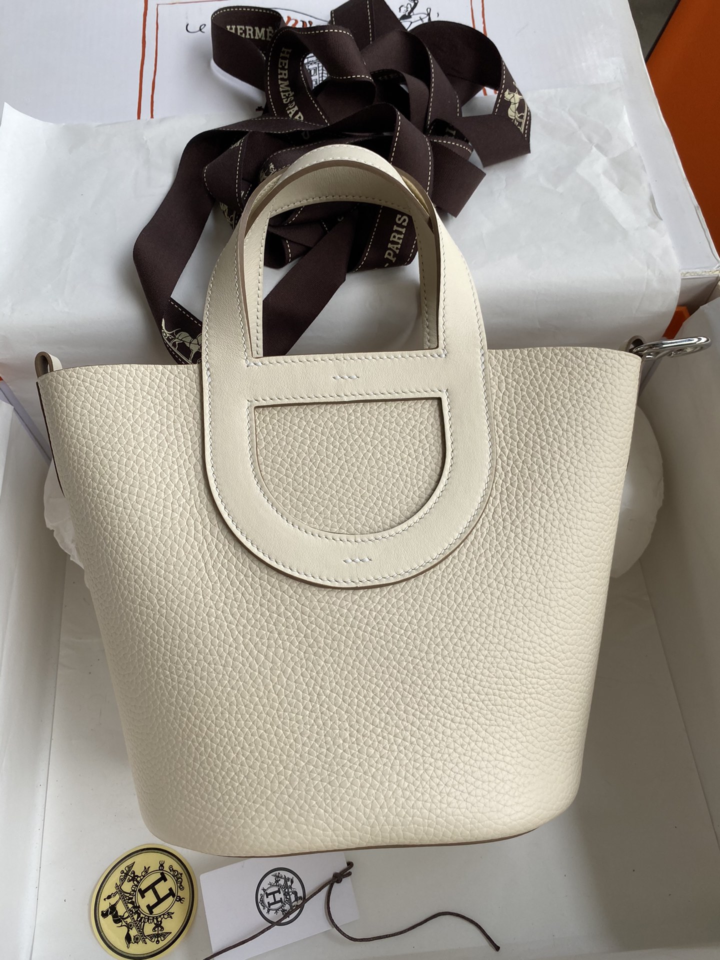 Hermes In The Loop 18 Bag In Cream White Clemence Leather